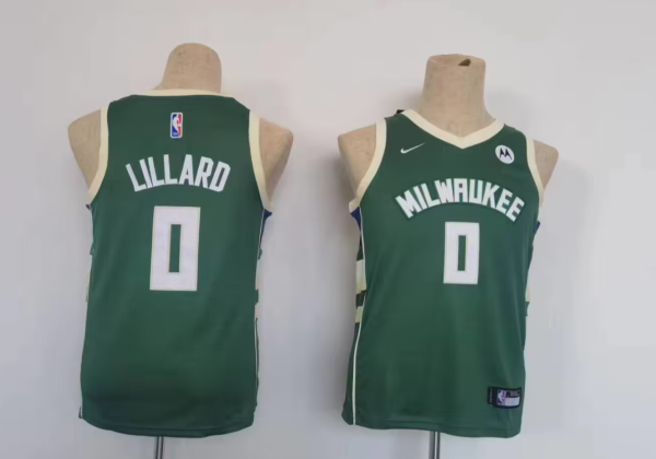 NBA Milwaukee Bucks #0 Damian Lillard Green Youth Jersey