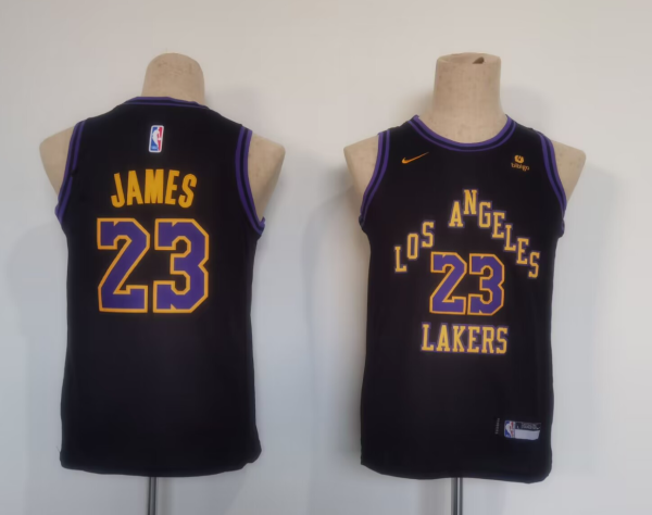 BA Los Angeles Lakers #23 LeBron James Black 2023/24 City Edition Youth Jersey