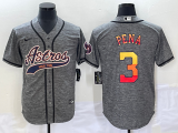 Men's Houston Astros #3 Jeremy Peña Gray With Patch Cool Base Stitched Baseball Jersey