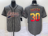 Men's Houston Astros #30 Kyle Tucker Gray With Patch Cool Base Stitched Baseball Jersey