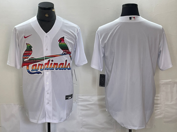 Men's St. Louis Cardinals White Big Team Logo In Back Cool Base Stitched Jersey