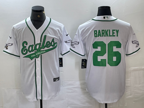 Men's Philadelphia Eagles #26 Saquon Barkley Black Cool Base Stitched Baseball Jersey