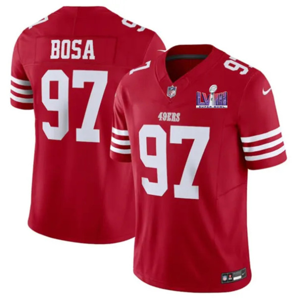 Men's San Francisco 49ers #97 Nick Bosa Red 2024 F.U.S.E. Super Bowl LVIII Patch Vapor Jersey