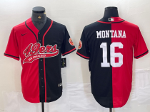 Men's San Francisco 49ers #16 Joe Montana Red/Black Split With Patch Stitch Jersey