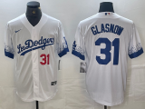 Men's Los Angeles Dodgers #31 Tyler Glasnow White City Connect Game Jersey