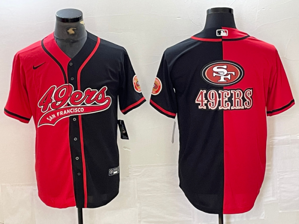 Men's San Francisco 49ers Red/Black Split Team Big Logo With Patch Cool Base Stitched Jersey