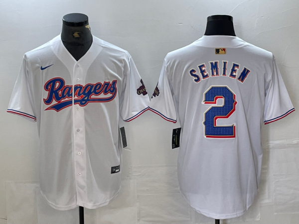 Men's Texas Rangers #2 Marcus Semien White Champions Nike Game Jersey