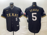 Men's Texas Rangers #5 Corey Seager Black Gold With Patch Cool Base Stitched Baseball jersey