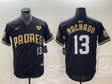 Men's San Diego Padres #13 Manny Machado Black Gold jersey