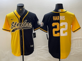 Men's Pittsburgh Steelers #22 Najee Harris Yellow Black Split Team Big Logo Cool Base Stitched Baseball Jersey