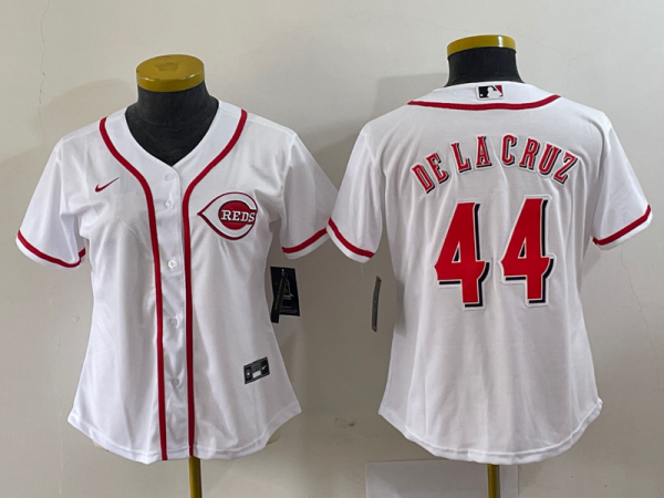 Women MLB Cincinnati Reds #44 Elly De La Cruz White Stitched Jersey