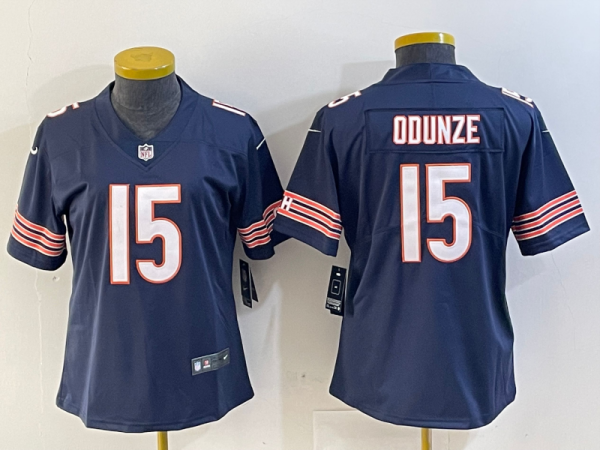 Women Chicago Bears #15 Rome Odunze Navy 2024 Draft Vapor Limited Jersey