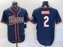 Men's Chicago Bears #2 D.J. Moore Navy Baseball Jersey