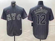 Men's New York Mets #12 Francisco Lindor Graphite 2024 City Connect Limited Jersey