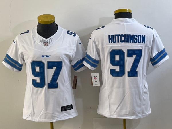 Women Detroit Lions #97 Aidan Hutchinson White 2024 F.U.S.E. 2nd Alternate Vapor Limited Jersey