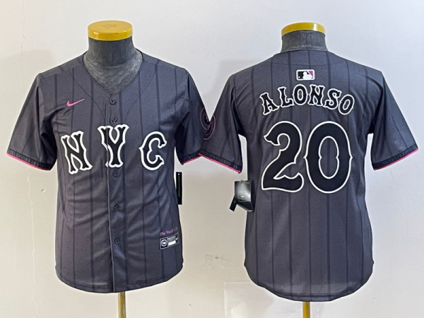 Youth New York Mets #20 Pete Alonso Graphite 2024 City Connect Limited Jersey