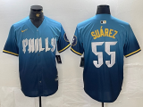 Men's Philadelphia Phillies #55 Suárez Blue 2024 City Connect Limited Stitched Jersey