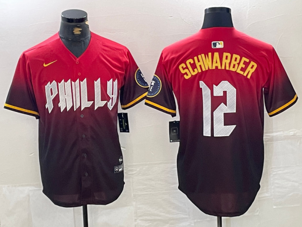 Men's Philadelphia Phillies #12 Kyle Schwarber Red 2024 City Connect Limited Stitched Jersey