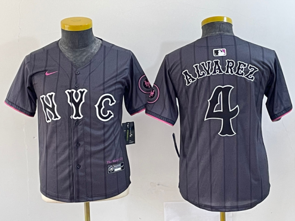 Youth New York Mets #4 Francisco Alvarez Graphite 2024 City Connect Limited Jersey