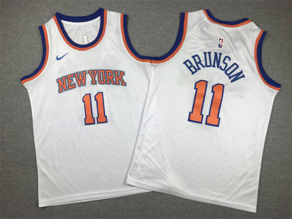 Youth New York Knicks #11 Jalen Brunson White Stitched Basketball Jersey