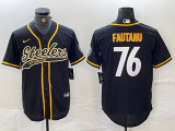 Men's Pittsburgh Steelers #76 Troy Fautanu Black With Patch Cool Base Stitched Jersey