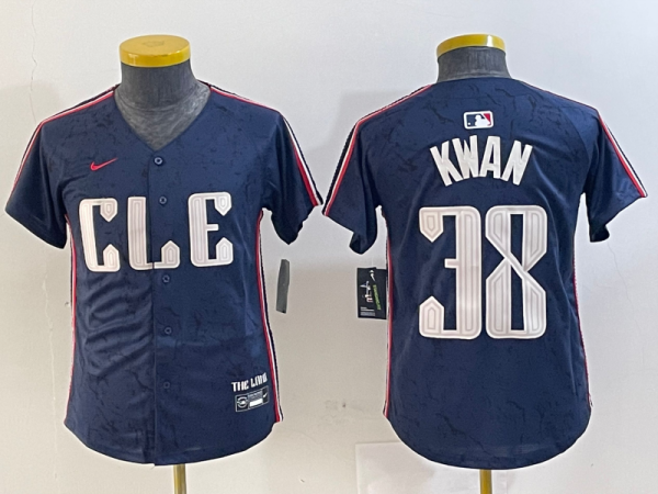 Youth Cleveland Guardians #38 Steven Kwan Navy 2024 City Connect Limited Stitched Jersey