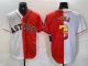 Men's Houston Astros #3 Jeremy Peña White/Orange Split With Patch Cool Base Stitched Jersey
