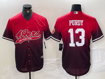 Men's San Francisco 49ers #13 Brock Purdy Red/Black With Patch Baseball Jersey