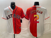 Men's Houston Astros #2 Alex Bregman White/Orange Split With Patch Cool Base Stitched Jersey