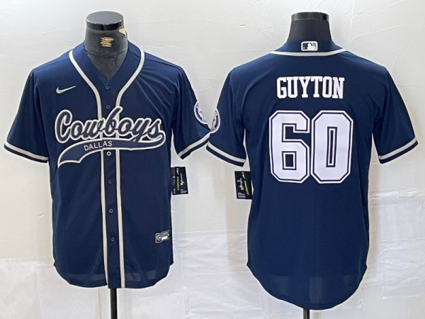 Men's Dallas Cowboys #60 Tyler Guyton Navy Cool Base Baseball Stitched Jersey