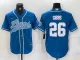 Men's Detroit Lions #26 Jahmyr Gibbs Blue Cool Base Stitched Baseball Jersey