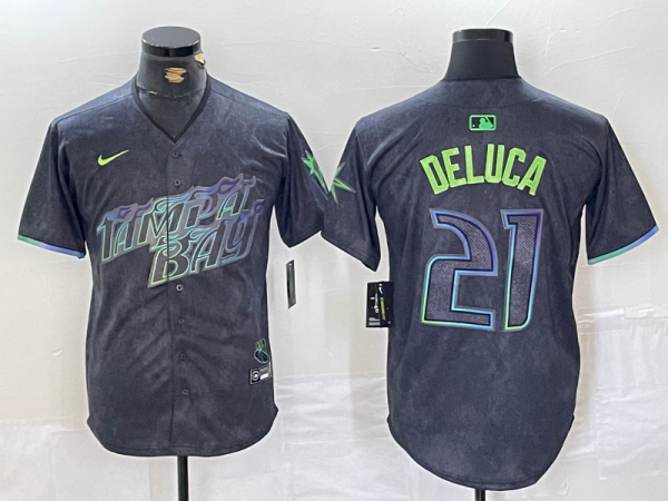 Men's Tampa Bay Rays #21 Jonny DeLuca Charcoal 2024 City Connect Limited Stitched Jersey