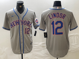 Men's New York Mets #12 Francisco Lindor Grey Stitched Baseball Jersey