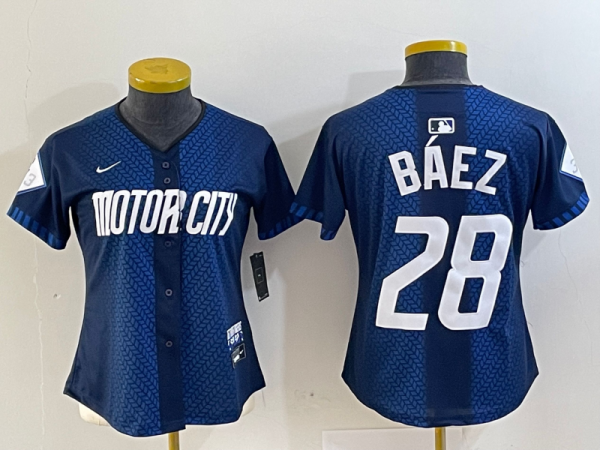 Women Detroit Tigers #28 Javier Báez 2024 Navy City Connect Cool Base Limited Stitched Jersey