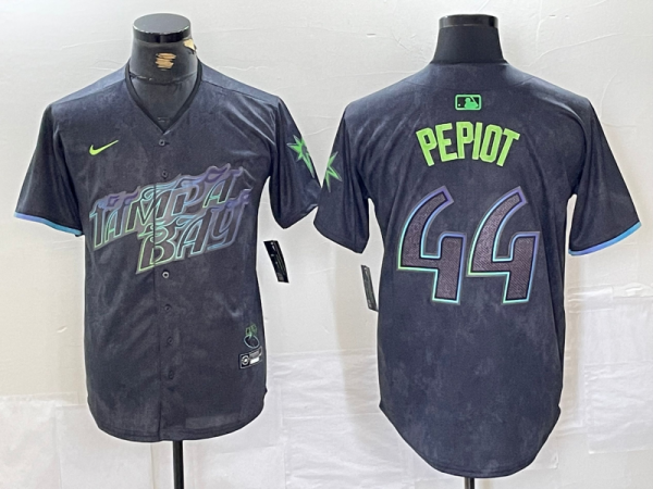 Men's Tampa Bay Rays #44 Ryan Pepiot Charcoal 2024 City Connect Limited Stitched Jersey