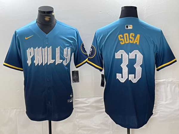 Men's Philadelphia Phillies #33 Sosa Blue 2024 City Connect Limited Stitched Jersey