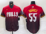 Men's Philadelphia Phillies #55 Ranger Suárez Red 2024 City Connect Limited Stitched Jersey