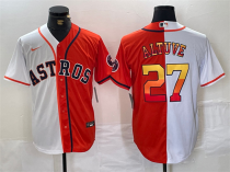 Men's Houston Astros #27 Jose Altuve White/Orange Split With Patch Cool Base Stitched Jersey