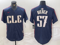 Men's Cleveland Guardians #57 Shane Bieber Navy 2024 City Connect Limited Stitched Jersey