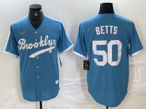 Men's Los Angeles Dodgers #50 Mookie Betts Light Blue Throwback Cool Base Stitched Jersey