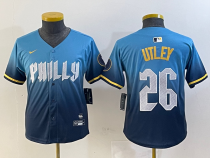 Youth Philadelphia Phillies #26 Utley Blue 2024 City Connect Limited Stitched Jersey