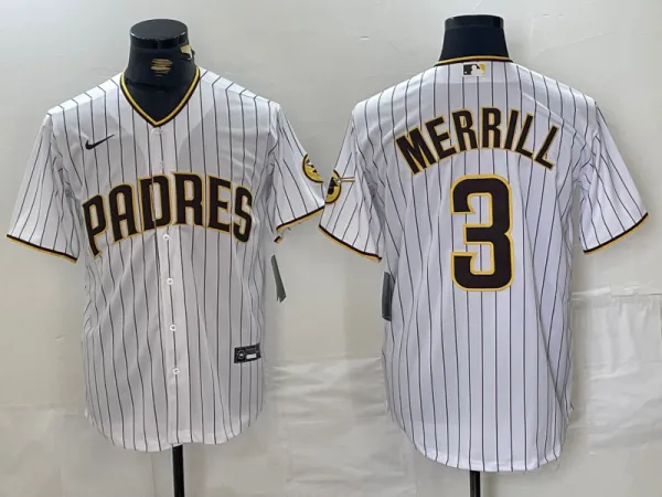Men's San Diego Padres #3 Merrill White Cool Base Stitched Baseball Jersey