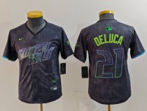 Youth Tampa Bay Rays #21 Jonny DeLuca Charcoal 2024 City Connect Limited Stitched Jersey