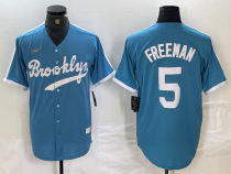 Men's Los Angeles Dodgers #5 Freddie Freeman Light Blue Throwback Cool Base Stitched Jersey