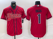 Men's Houston Texans #1 Stefon Diggs Red With Patch Cool Base Baseball Stitched Jersey