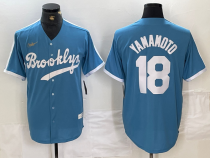 Men's Los Angeles Dodgers #18 Yoshinobu Yamamoto Light Blue Throwback Cool Base Stitched Jersey