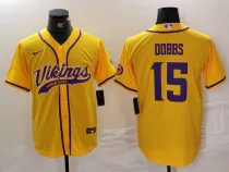 Men's Minnesota Vikings #15 Joshua Dobbs Yellow Cool Base Stitched Baseball Jersey