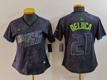 Women Tampa Bay Rays #21 Jonny DeLuca Charcoal 2024 City Connect Limited Stitched Jersey