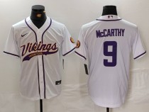 Men's Minnesota Vikings #9 J.J. McCarthy Yellow Cool Base Stitched Baseball Jersey