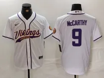 Men's Minnesota Vikings #9 J.J. McCarthy Yellow Cool Base Stitched Baseball Jersey